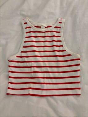 H&M Red and White Striped Ribbed Crop Tank